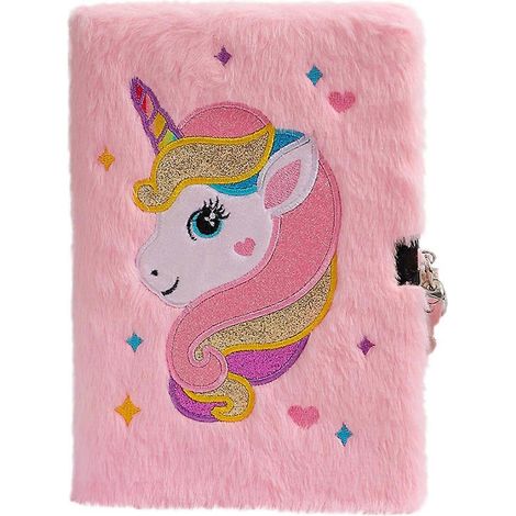 Carnet à couverture peluche licorne, format A5, avec fermeture, décoratif, pour enfants-21.5X14.5CM-Pink