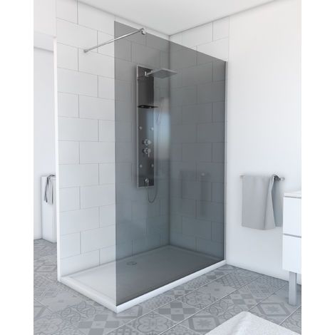 Mampara de ducha 140x200cm - Cristal templado Ahumado 8mm - Perfil Cromado - FREEDOM 2 SMOKED (1/4)