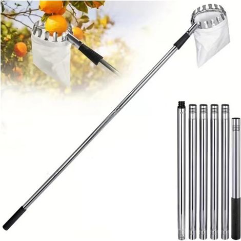 Cueille-fruits télescopique, machine à cueillir les fruits, tige de coupe en acier inoxydable, outil de jardinage pour verger et ferme (2,4 m)