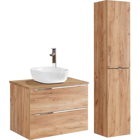 Conjunto mueble lavabo individual 80 cm y columna April Madera (1/4)
