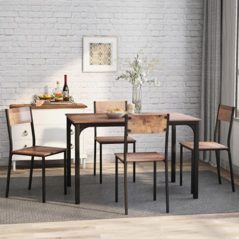 Groupe de sièges, table à manger de groupe de salle à manger avec 4 chaises, pour balcon, salle à manger et salon, marron vintage (1/5)