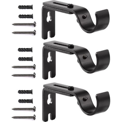 Supports de tringle à rideaux réglables - Supports robustes pour tringle à rideaux de 2,5 cm (lot de 3, noir) (1/5)