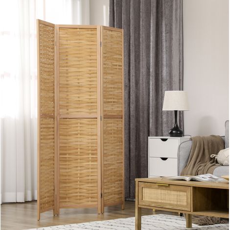 Biombo plegable de 3 paneles de bambú natural 120 x 170 cm para salón y dormitorio (1/5)