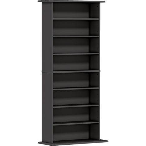 Meuble de rangement pour CD, DVD et Blu-ray, 8 casiers et 6 étagères ajustables, capacité jusqu'à 360 CD ou 185 DVD, couleur noire (1/5)