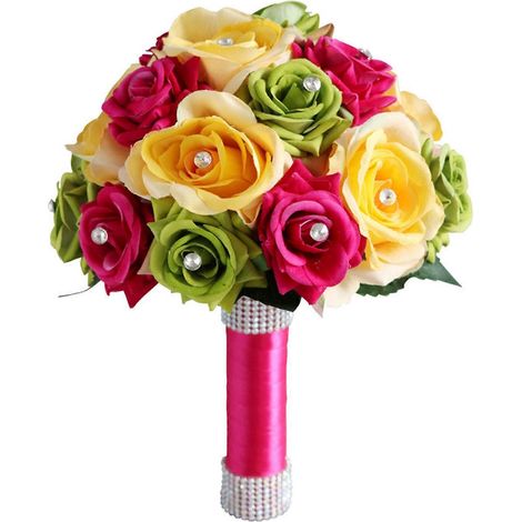 Bouquet de Roses Colorées Artificielles pour Mariée et Demoiselle d'Honneur - Idéal pour Mariage et Saint-Valentin (1/4)