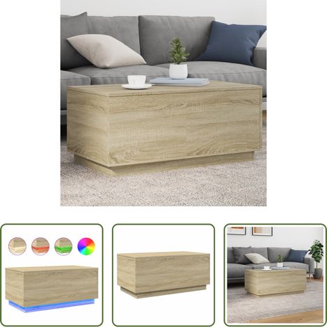 LED Beleuchtung - Couchtisch mit LED-Leuchten Sonoma-Eiche 90x50x40 cm (1/5)