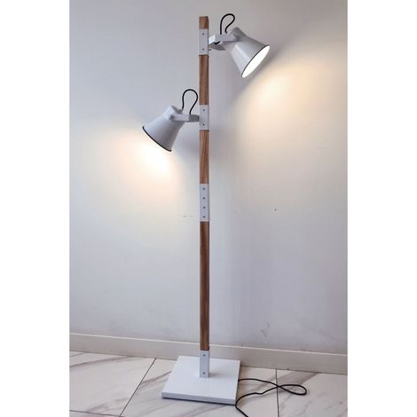 Lampada da Terra Vintage in Legno e Ceramica Smaltata 2 Luci