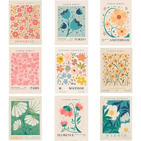 9 Pièces Affiches Florales, Affiche Vintage Decoration Murale, Posters Art Aesthetic, pour Déco Chambre Salon 20 25cm (1/5)