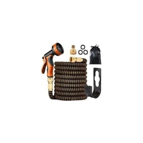 Tuyau d'arrosage extensible, léger et extensible avec pistolet pulvérisateur, flexible avec sac de rangement et crochet anti-fuite pour jardin, voiture et extérieur (7,5 m) Orange (1/4)