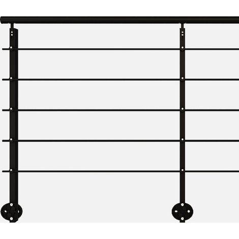 Kordo – Garde-corps latéral 2m en aluminium noir RAL 9005 – Fixation rapide – Poteaux rectangulaires pour sécurité intérieure/extérieure