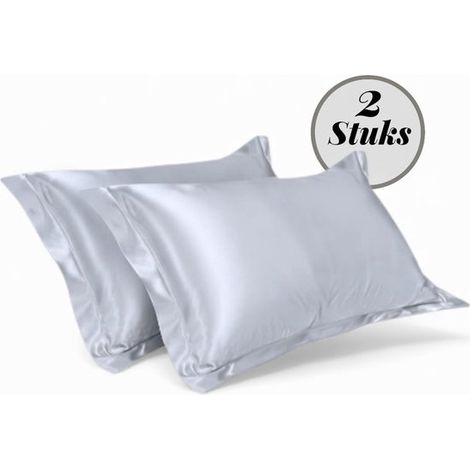 Set de 2 taies d’oreiller satin – 60x70 cm – Gris – Brillant et doux – Confort et élégance (1/5)
