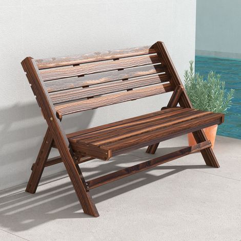 Banc pliant jardin 2 places lattes pin carbonisé 122x63x83 cm