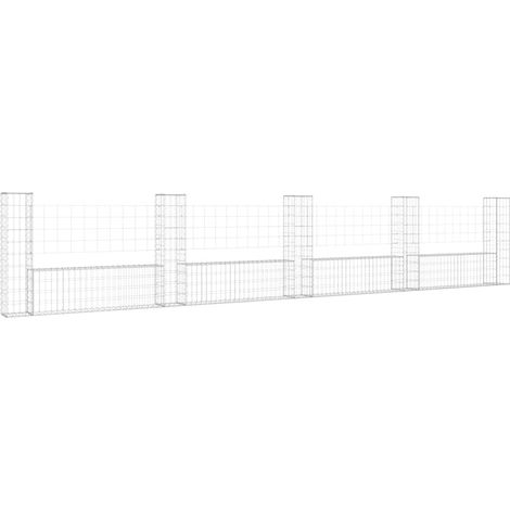 vidaXL U-shape Gabion Basket with 5 Posts Iron 500x20x100 cm