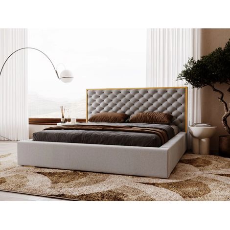 Lit rembourré avec rangement 120x200 velours gris Bonito (1/5)