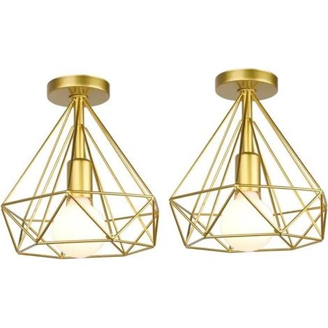 U-do 2Pcs Luminaire de Plafond Vintage Rétro Forme Diamant Cage Plafonnier Industriel en Métal pour Salon Chambre (1/3)