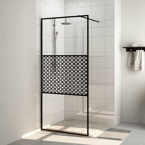 Paroi de douche avec verre - Paroi de baignoire Moderne ESG transparent 90x195 cm Noir BV164370 - BonneVie (1/4)