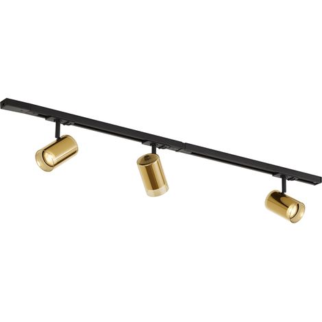QAZQA Modern Track Lighting System Black with 3 Gold Spotlights