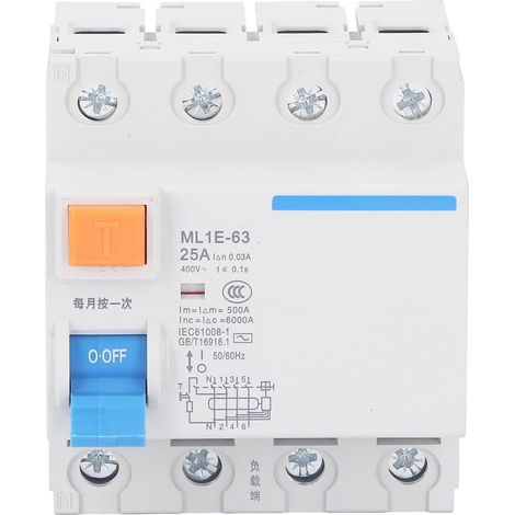 Disjoncteur différentiel BERM® ML1E-63 3P+N 25A 400V - Interrupteur automatique modulaire homologué, protection de circuit, 25 ampères triphasé, 400 volts, usage résidentiel et industriel (1/5)