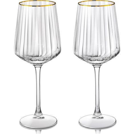 560 ml Red Wine Glasses with Gold Edge, Striped Crystal Stem Glasses, Hand-Blown, Transparent Cup for Christmas, Parties, Weddings, Birthdays, Dishwasher Safe (1/5)