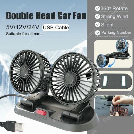 Ventilateur de voiture réglable Kipas Kereta à triple tête, ventilateur de climatisation automatique, mini ventilateur de bureau USB rotatif à 360°, crochet de voiture (x4) (1/4)