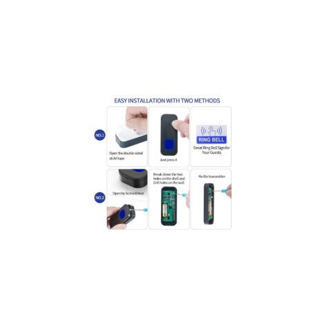 Timbre inalámbrico, alcance de 300 metros, timbre electrónico impermeable IP55, timbre exterior inalámbrico con 1 receptor enchufable, 55 melodías, 5 niveles de volumen - Negro - Crezuo