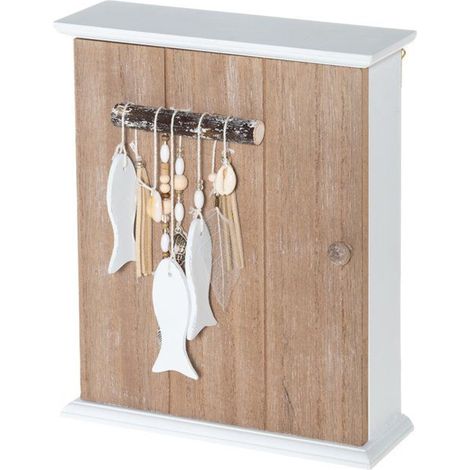 Armadietto Portachiavi da Parete in Legno con 6 Ganci Decoro Chiave 20x6.5x24cm