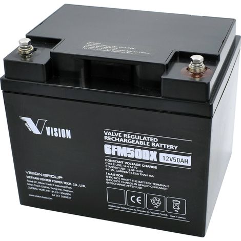 Vision Akkus 6FM50DX Batterie au plomb 12 V 50 Ah plomb (AGM) (l x H x P) 197 x 170 x 165 mm raccord à vis M6 sans entretien, résistant aux cycles d Y44932
