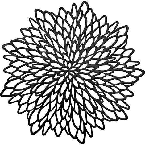 Ensemble de 6 sets de table noirs en vinyle pressé ajouré, ronds, à motifs floraux, pour centre de table. (1/5)