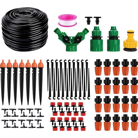 Sistema automático de riego por goteo y nebulización de 20 m (65 pies) con boquillas ajustables y acoplamientos rápidos. (1/5)
