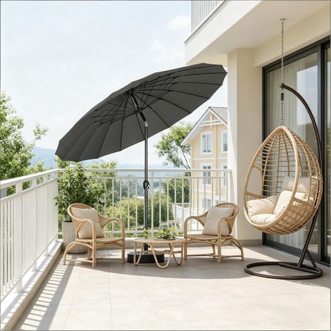 Parasol rond grand format 257cm – Toile polyester 180g/m² imperméable UPF50+ – 18 baleines fibre de verre – Inclinable bidirectionnel à manivelle, pour terrasse jardin piscine (1/5)