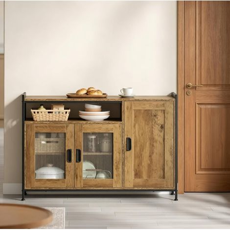 Buffet industriel avec niche ouverte, meuble de cuisine 110 x 33 x 75 cm, bois brun, métal (1/5)