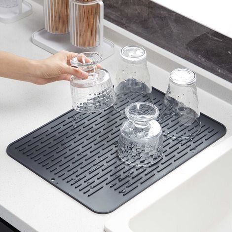 Tapis de séchage, gris foncé, 20x30cm, tapis de séchage en silicone à séchage rapide (1/4)