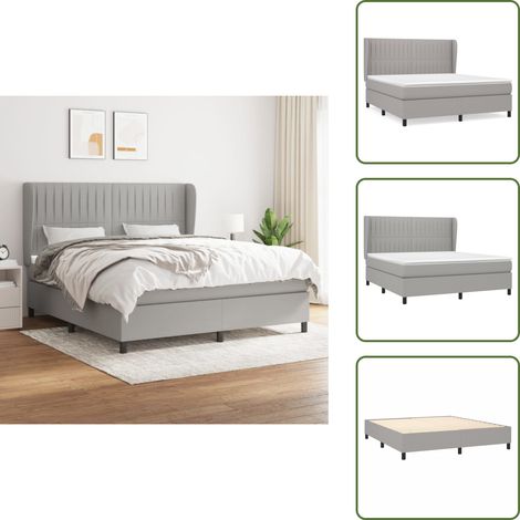 The Living Store Boxspringbett mit Matratze Hellgrau 160x200 cm Stoff - Boxspringbett - Doppelbett - Schlafraum - Bettenrahmen - Lattenrost (1/5)