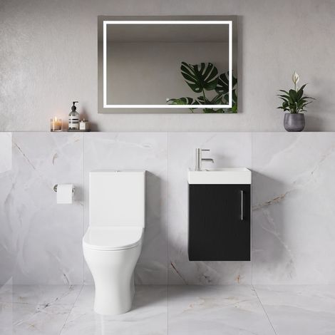 Napoli Cube Nero Oak 400mm Single Door Wall Mounted Vanity Unit and Jubilee Toilet Suite with Align Basin - 400mm - Chrome 160mm Handle