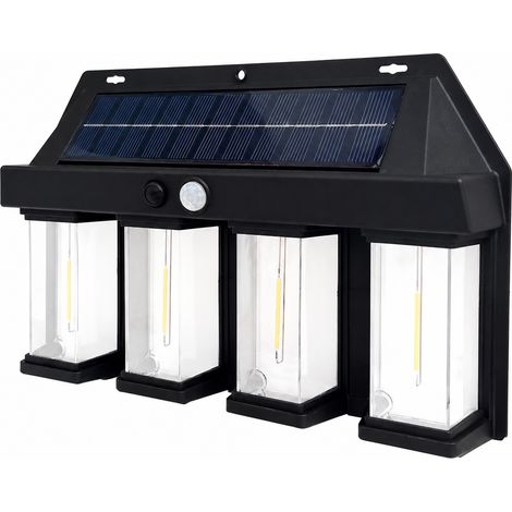 Applique murale solaire d'extérieur étanche 4 ampoules noir 618-4 avec détecteur de mouvement noir 618-4 15 × 8 × 22 cm 360 g – Livraison gratuite