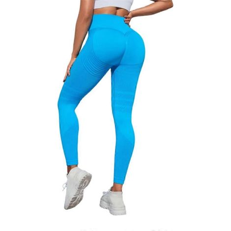 Leggings 3D anti-cellulite, taille haute, effet push-up fessier et ventre plat, compatibles avec la salle de sport, bleu clair. (1/5)