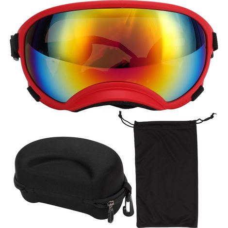 Lunettes de protection pour chien anti-vent, anti-UV et anti-poussière, avec monture rouge et verres rouges pour grandes races. (1/5)