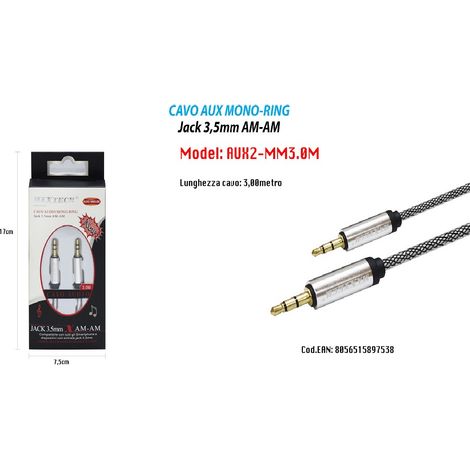 MaxTech - Cavo Aux 3mt Audio Jack 3,5mm Am/am Prolunga Aux Per Smartphone Maxtech Aux2-mm3.0m -