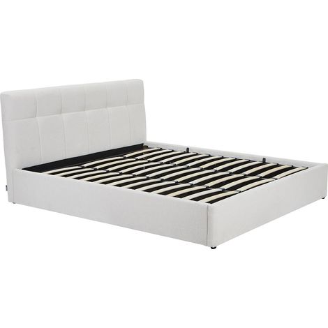 Lit coffre 180 x 200 cm - Tissu bouclette - Blanc - MAZIRI