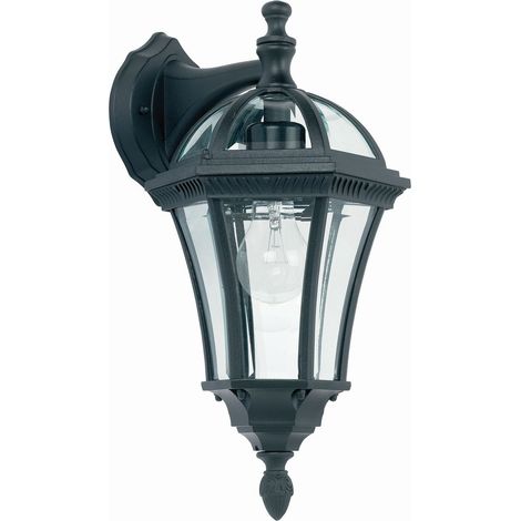 Endon Drayton - Lanterna da parete per esterni 1 luce in vetro trasparente, vernice nera IP44, E27 (1/5)