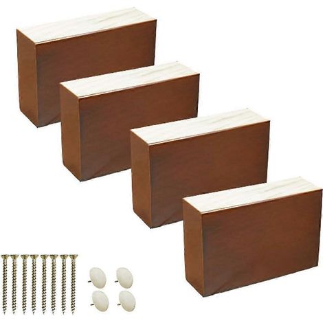 Un ensemble de quatre pieds rectangulaires surélevés pour meubles : pieds de lit en bois massif, pieds de canapé en pin, pieds de meuble TV et pieds de support de table basse, 10 cm x 3,9 pouces. (1/5)