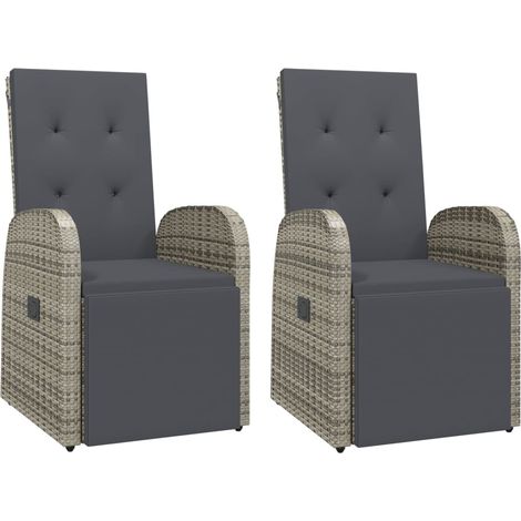 Garten-Liegestühle mit Kissen 2 Stk. Grau Poly Rattan vidaXL