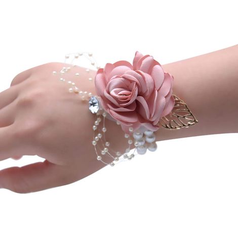 pezzi di fiori da damigella d'onore, da polso, da polso in seta, da sposa, da ballo, da mano, decorazioni, regali (champagne, rosa) (1/5)
