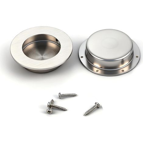 Lot de 2 Poignées Encastrables en Acier Inoxydable pour Porte Coulissante Ronde, Poignée de Meuble Design Discret avec Vis, Idéale pour Placards, Tiroirs, Armoires et Balcons, 65mm (1/5)