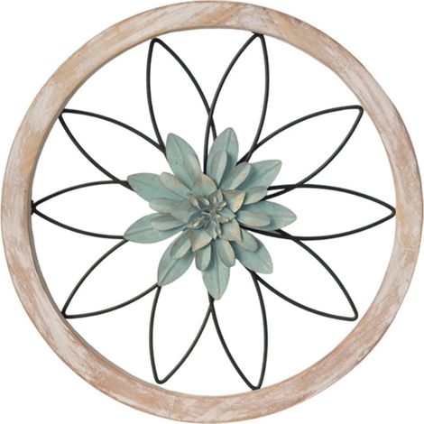 Flower Wall Decor - Fir Frame With Wrought Iron Flower Pattern - For Home Office Corridor - 300 X 20 Mm - Green - 1 Piece (1/5)