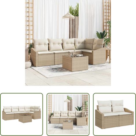 vidaXL Poly Rattan -  Sofa Set mit Kissen 6 pcs Beige Poly Rattan (1/5)