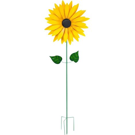 Toivize Girasole Mulino a vento - Decorazione da giardino in ferro giallo 75 cm - Mulino a vento decorativo per esterni robusto e realistico per prato e patio (1/5)