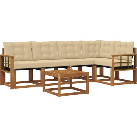 Outdoor Sofa Set with Cushion 6 pcs Natural and Beige vidaXL