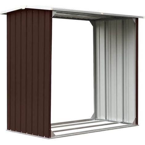 Abri de stockage en acier galvanisé et bois, dimensions : 172 x 91 x 154 cm, marron. (1/5)