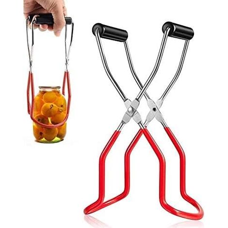 Pince à bocaux en acier inoxydable rouge avec poignée en caoutchouc, pince à conserves à large ouverture, outil antidérapant pour la cuisine, la mise en conserve et la conservation des aliments (1/5)